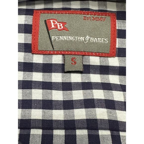 Pennington & Bailes Gingham Button Up Shirt Long Sleeve Collar Blue White S NWT - Picture 8 of 8